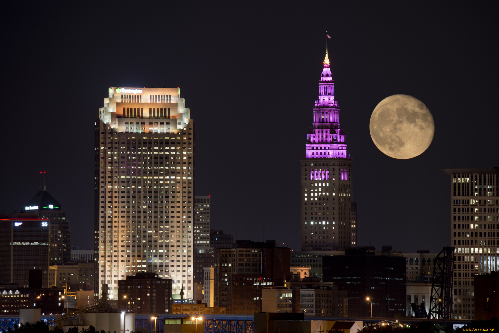 moon behind cleveland, , -   , , , 